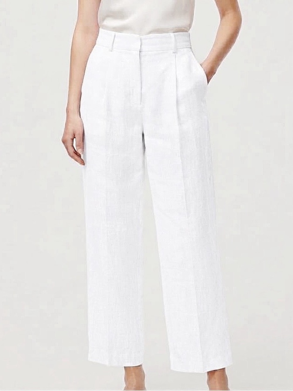 ARITZIA Babaton Pleated Linen- Style Trousers | White Pants - Size 4